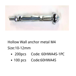 Galvanised Screw avity anchor metal M4 200 jar